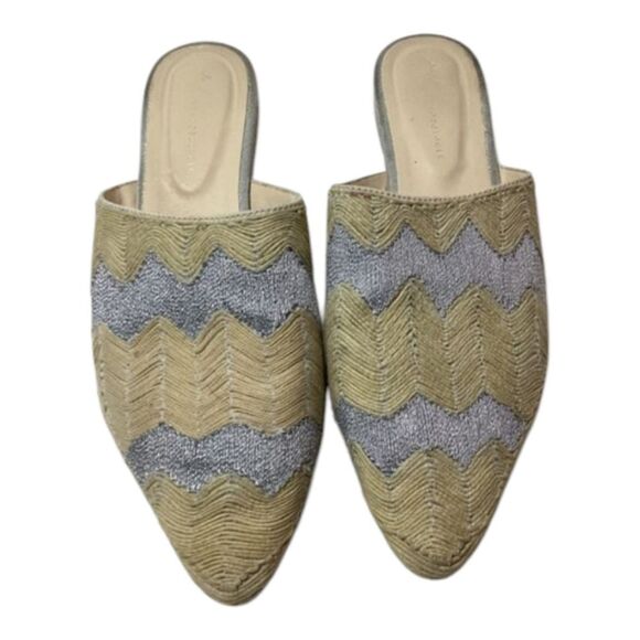 Anthropologie Embroidered Slides Yellow Cream Silver Women’s Size 9 Sandals - Picture 1 of 15